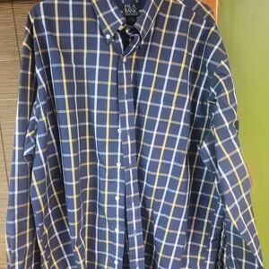 Jos. A. Bank Blue and Yellow Plaid Casual Button Down Shirt